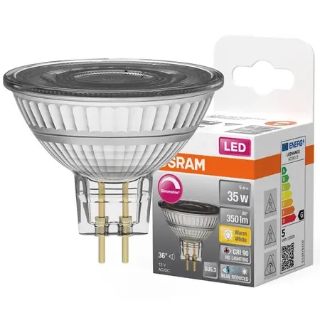 LED Leuchtmittel GU5,3 MR16 5W = 35W 350lm 2700K Warm 36° CRI90 12V OSRAM SUPERSTAR+ Dimmbar Billig