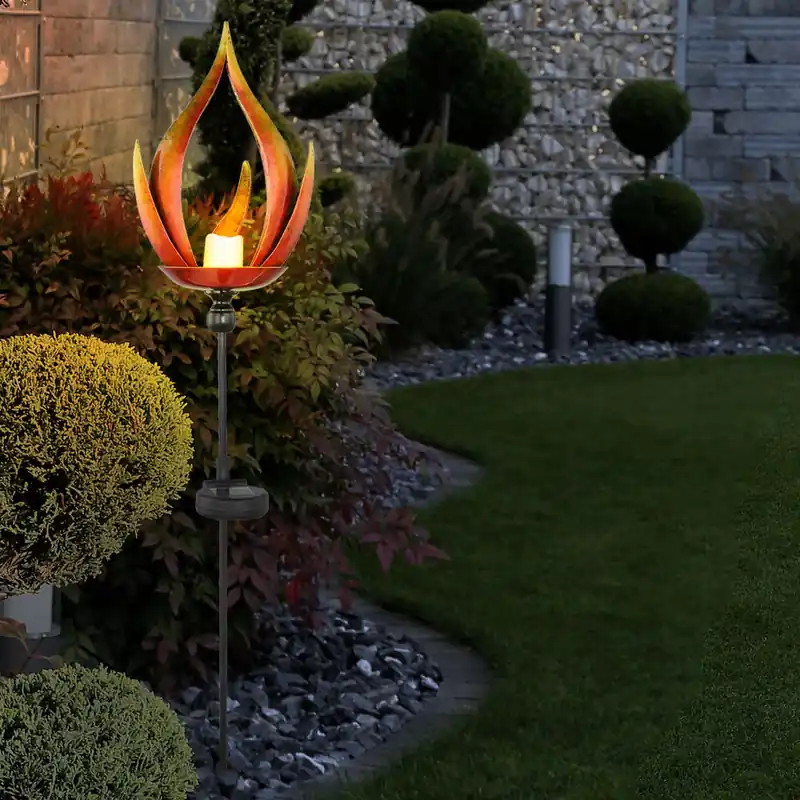 Neue Kollektion LED Solarlampe, Metall, schwarz, Feuereffekt, H 93cm | ETC Shop