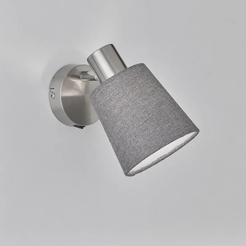 1er Wandspot, Stoffschirm, Grau, Schalter, 15 cm x 11 cm Neu Im Sortiment