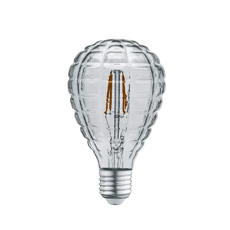 Kostenloser Rückversand LED Filament Leuchtmittel, E27 Sockel, Tropfenform, Glas, Rauchfarbig, 13 cm Höhe