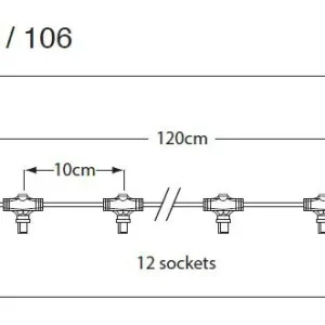 1,20m Hauptkabel Schwarz 230V mit 12 Fassungen für modulare Lichterketten System IP44 Markenprodukt